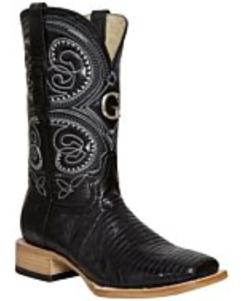 El General 45069 Lizard Black Boots with Rodeo (Square) Toe