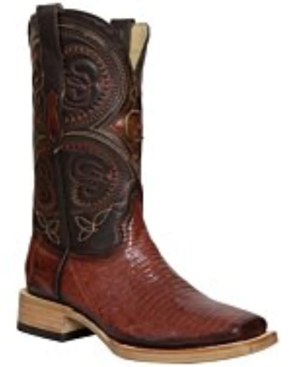El General 45071 Lizard Cognac Boots with Rodeo (Square) Toe