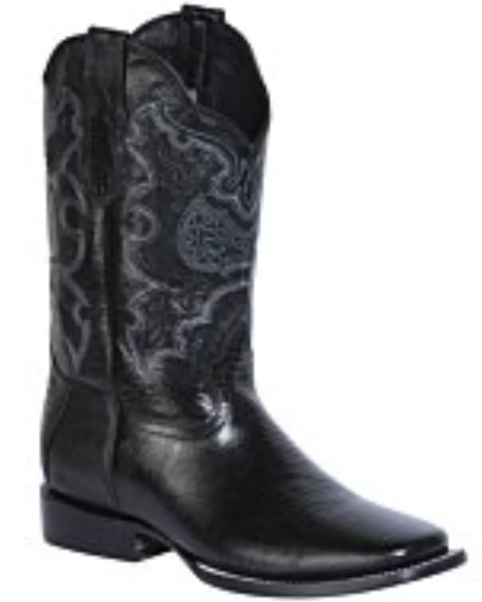 El General 41904 Black Lizard Print Men's Rodeo Boots with leather outsole and western embroidery.