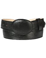 Black Western belt with a lizard print design, crafted from genuine leather.