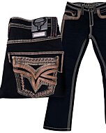 Lamasini 12101 men’s black bootcut jeans with contrast stitching, premium embroidery, and a sleek Western design.