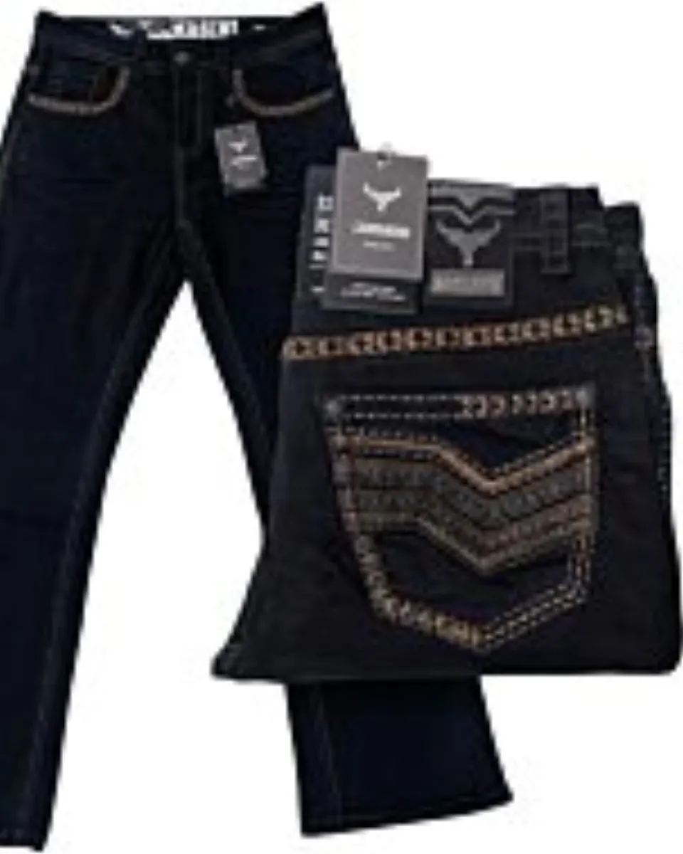 Pantalón de mezclilla negro para hombre con corte bota y bordado Western – Lamasini 1870