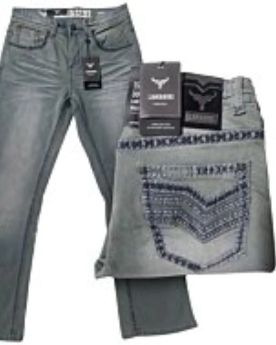 Jeans vaquero gris para hombre con corte bota y bordado Western – Lamasini 1870