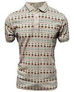 Men's beige polo shirt featuring an Arizona-inspired geometric pattern, crafted with a lightweight cotton-polyester blend by Lamasini.