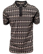 Men's black polo shirt featuring an Arizona-inspired geometric pattern, crafted with a lightweight cotton-polyester blend by Lamasini.