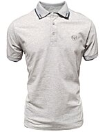 Men's gray polo shirt featuring subtle collar stripe accents, crafted with a lightweight cotton-polyester blend by Lamasini.