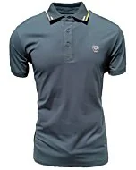 Men's teal polo shirt featuring subtle collar stripe accents, crafted with a lightweight cotton-polyester blend by Lamasini.