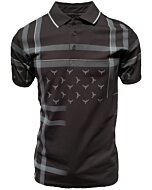 Lamasini 28216 Black Polo Shirt with modern plaid pattern and bullhorn accents