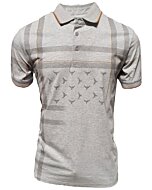 Lamasini 28216 Gray Polo Shirt with plaid accents and bullhorn logo