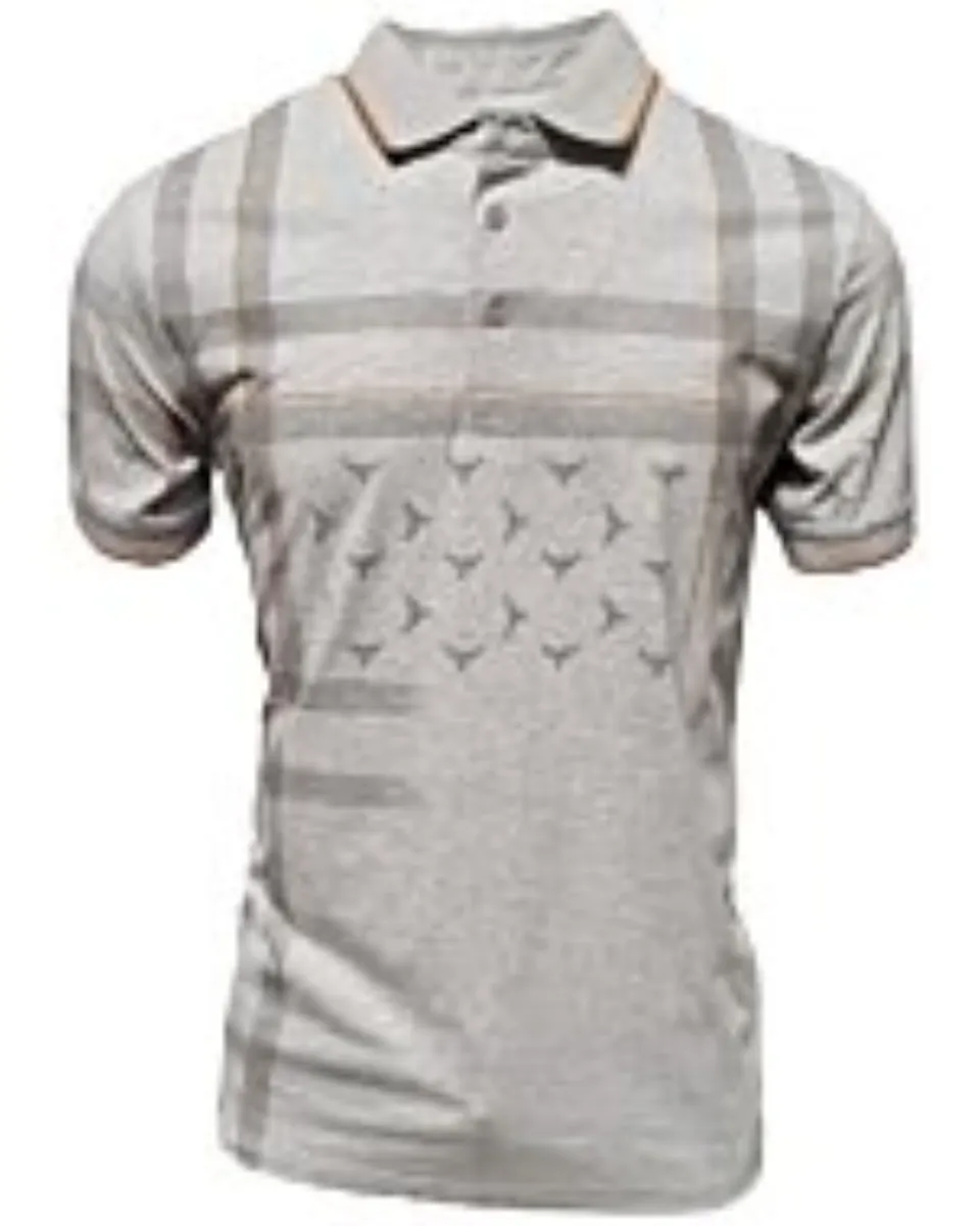 Camisa Polo Lamasini 28216 Gris con detalles de cuadros y logotipo de cuernos de toro