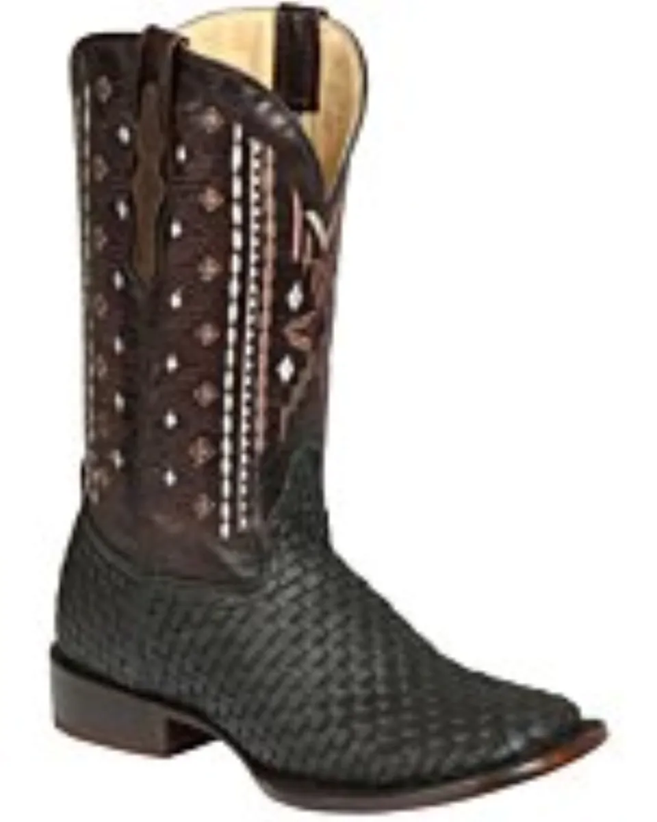 Botas vaqueras para hombre en piel Petatillo color café con horma rodeo, suela de hule y forro de piel, modelo El General 44861.