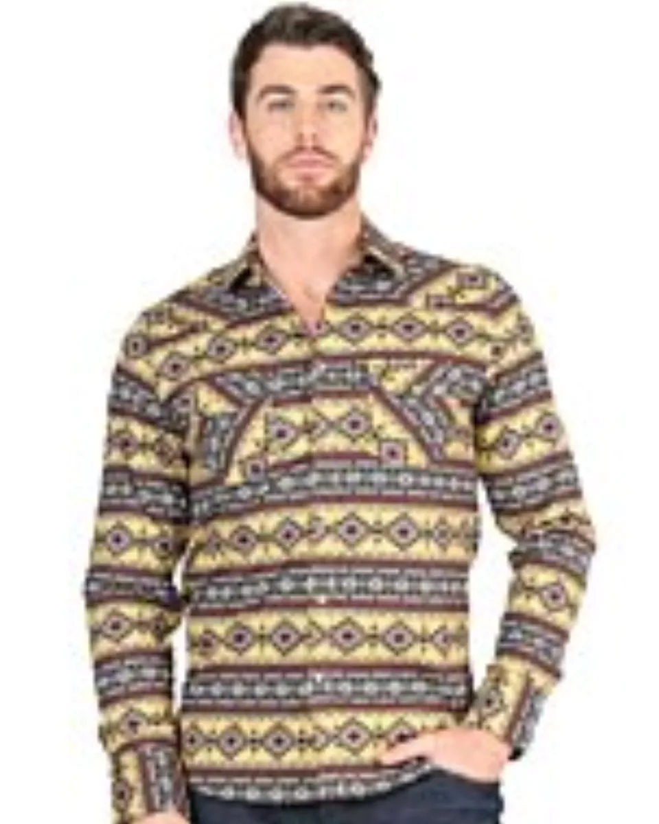 Men's Yellow Tribal Geometric Western Shirt – El General 44394