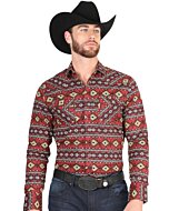 Men's Burgundy Tribal Geometric Western Shirt – El General 44395