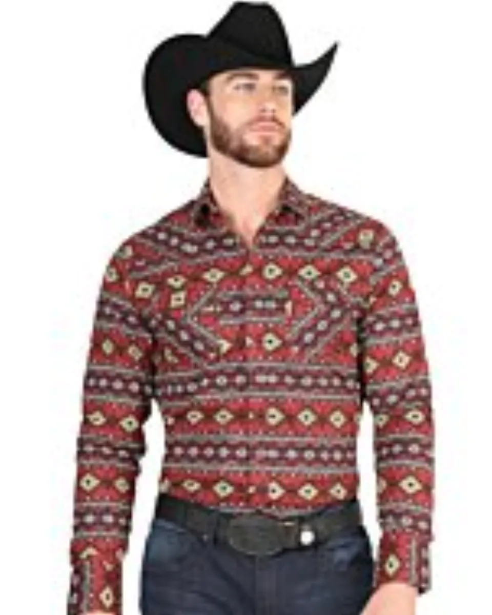 Men's Burgundy Tribal Geometric Western Shirt – El General 44395