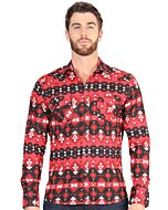 Men's Red Tribal Geometric Western Shirt – El General 44396