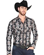 Men's Black Western Shirt with Geometric Pattern – El General 44402
