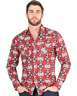 Men's Red Western Shirt with Geometric Pattern – El General 44404