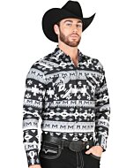 Camisa Vaquera para Hombre Negra con Blanca y Estampado Geométrico Tribal – El General 44419