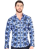 Men's Blue Western Shirt with Geometric Pattern – El General 44428