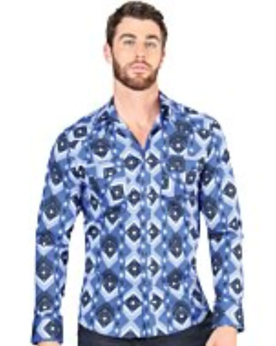Camisa Vaquera Azul con Diseño Geométrico para Hombre – El General 44428