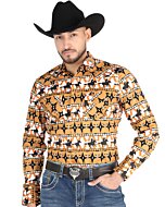 Men's Taupe Western Shirt with Cowboy and Horse Print – El General 44477