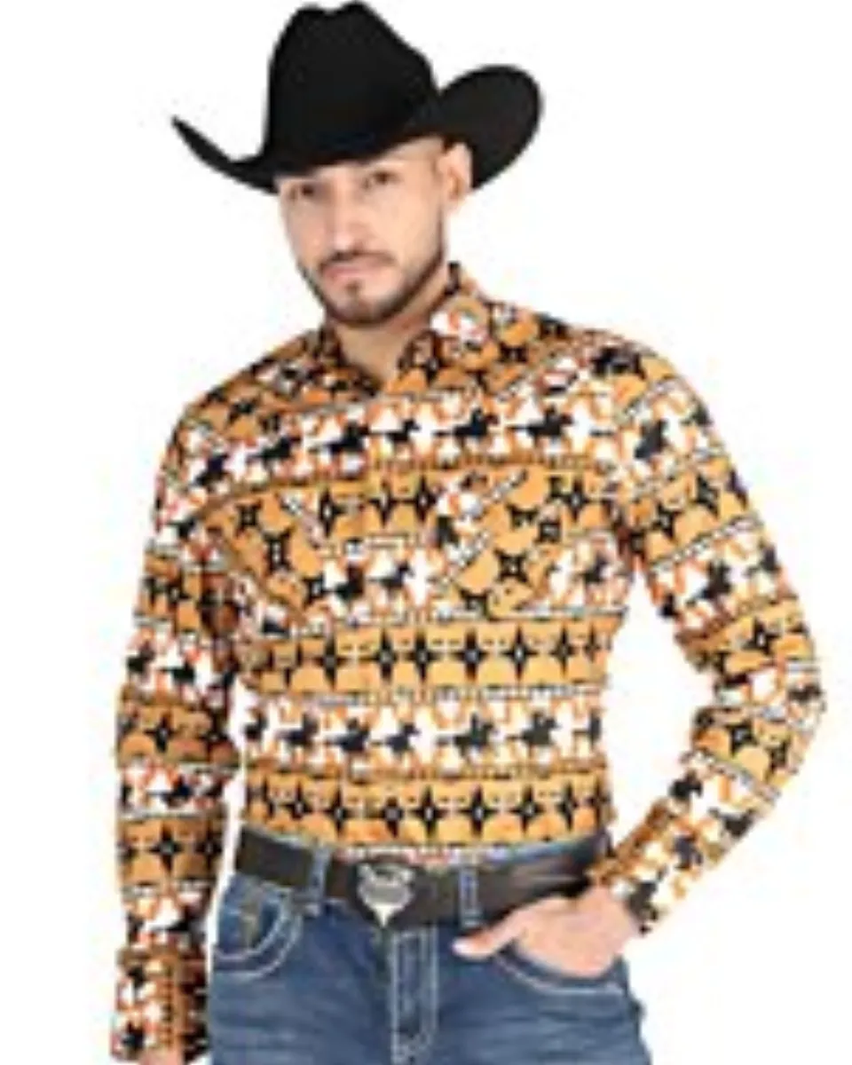 Camisa Vaquera para Hombre Taupe con Estampado de Cowboy – El General 44477