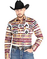 Men's Multicolor Western Shirt with Striped Tribal Design – El General 44487