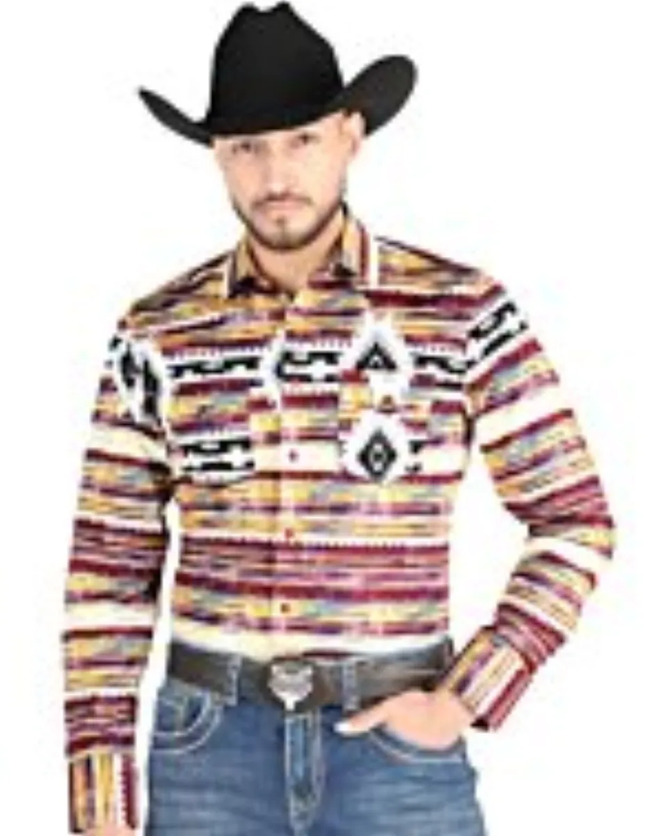 Camisa Vaquera Multicolor con Diseño Tribal a Rayas para Hombre – El General 44487