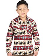 Camisa Vaquera para Niño con Estampado Cowboy en Rojo y Marfil – El General 44492