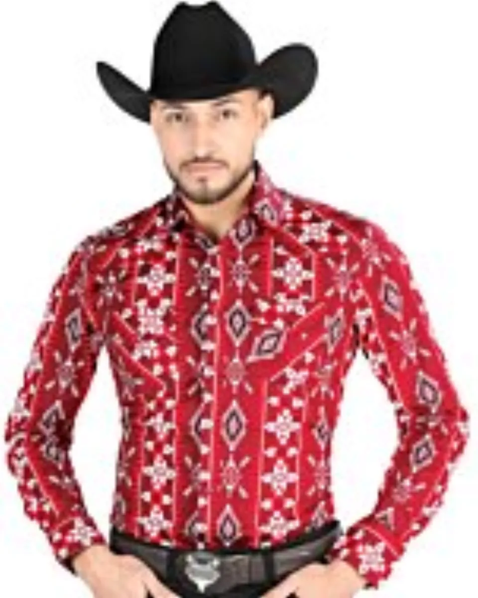 Camisa Vaquera Roja con Estampado Geométrico para Hombre – El General 44504