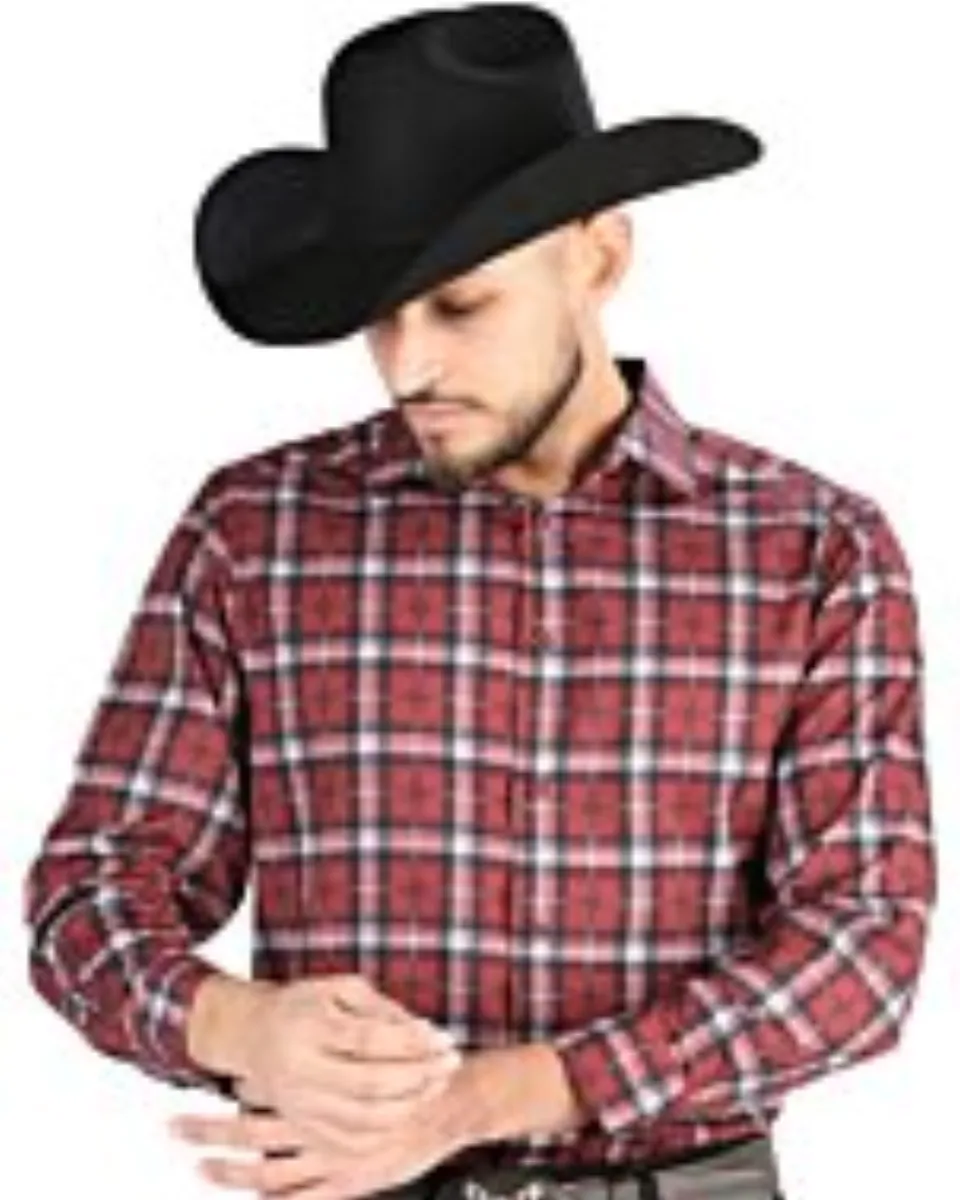 Men’s Western Shirt in Red Plaid, Long Sleeve Version – El General 44710