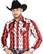Camisa Vaquera Vino con Estampado de Cráneo de Vaca para Hombre – El General 44490