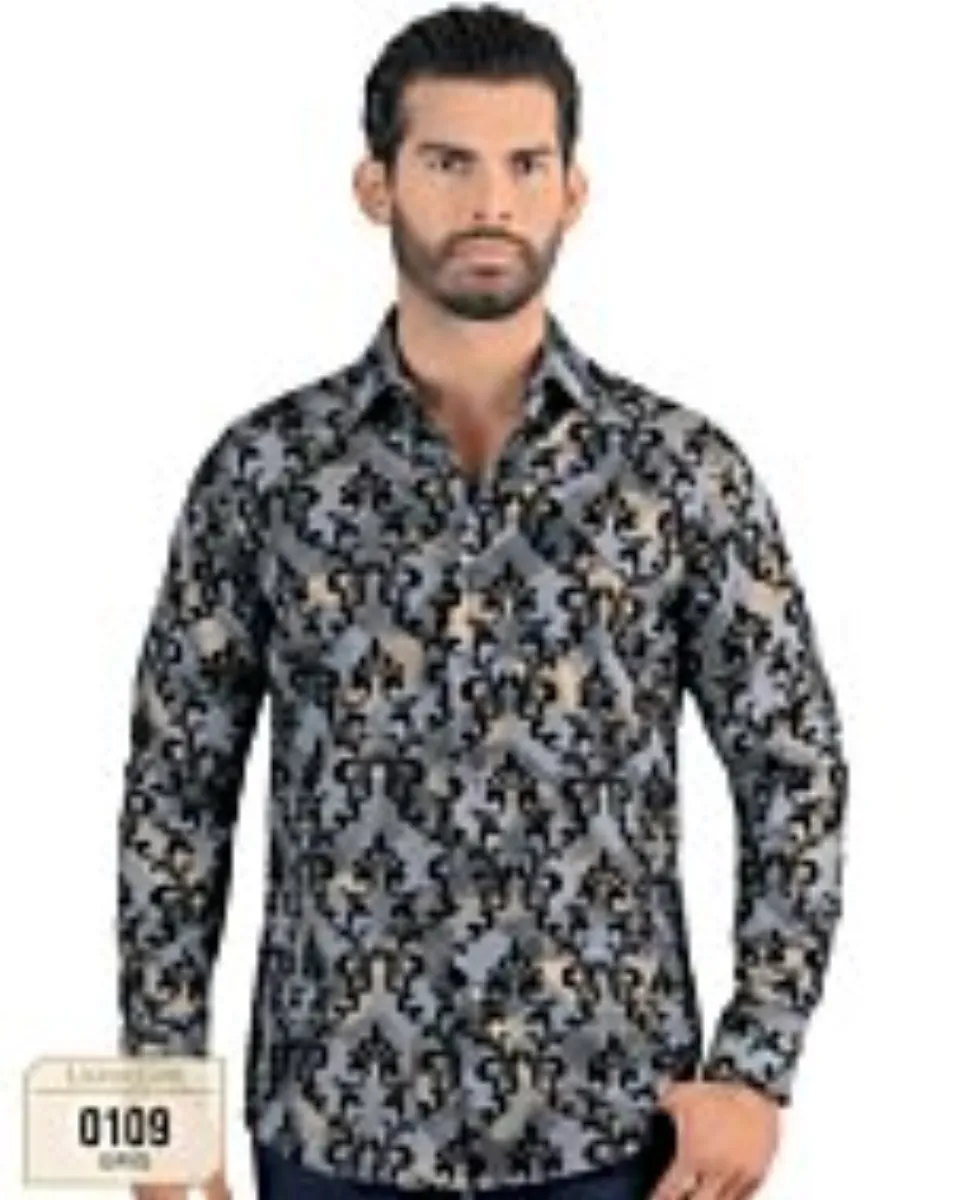 Camisa Lamasini Gris Corte Moderno 0109