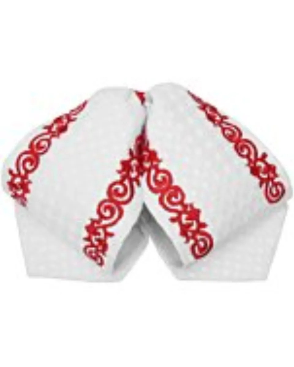 Moño Charro Blanco Fino Bordado Color Rojo WD 11-946