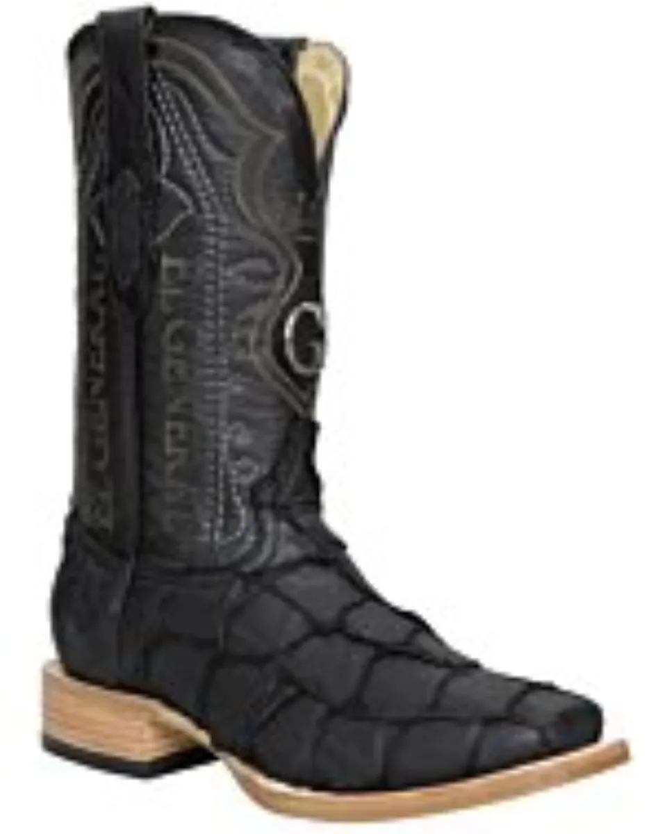 El General 45083 Monster Fish Rodeo Boots – Black Square Toe with Genuine Pirarucu Leather
