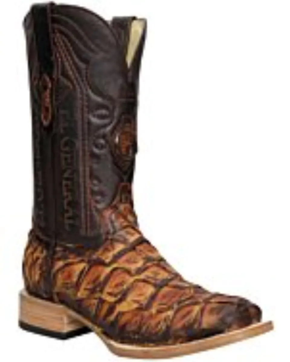 El General 45085 Monster Fish Rodeo Boots – Cognac Square Toe with Exotic Pirarucu Leather