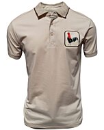 Men’s beige polo shirt featuring a bold embroidered rooster design, crafted from a breathable cotton-polyester blend by Montero.