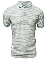 Men’s white polo shirt featuring a refined geometric pattern, crafted from a breathable cotton-polyester blend by Montero.