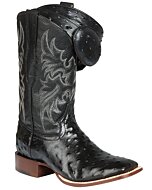 Botas de Piel Imitación Avestruz Negra, Punta Bulldog - ESDLC 44935, con bordado vaquero distintivo.