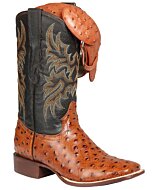 Ostrich Print Men’s Rodeo Boots in Cognac with Bulldog Toe