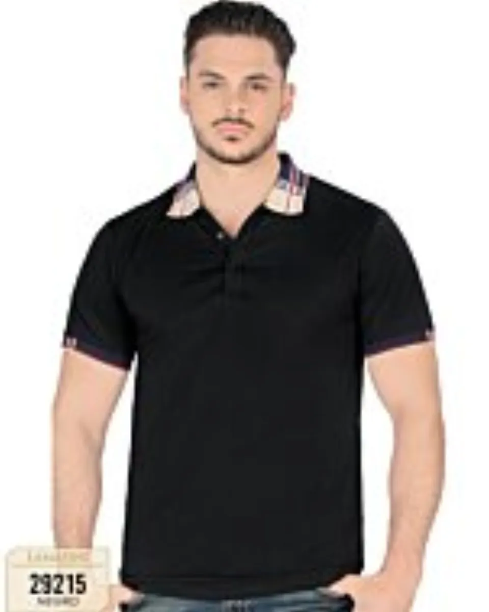 Playera Lisa Negra Diseño En Cuello Lamasini 29215