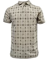 Lamasini 28221 men’s beige polo with a delicate geometric print and ribbed collar.