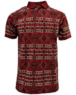 Lamasini 28220 men’s burgundy polo shirt with tribal-inspired geometric pattern and classic collar.
