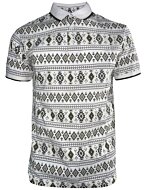 Lamasini 28222 men’s white polo with a Western geometric pattern and contrast collar.