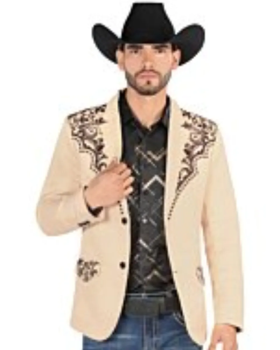 Saco Color Beige Bordado Moda Lamasini 506 Para Hombre