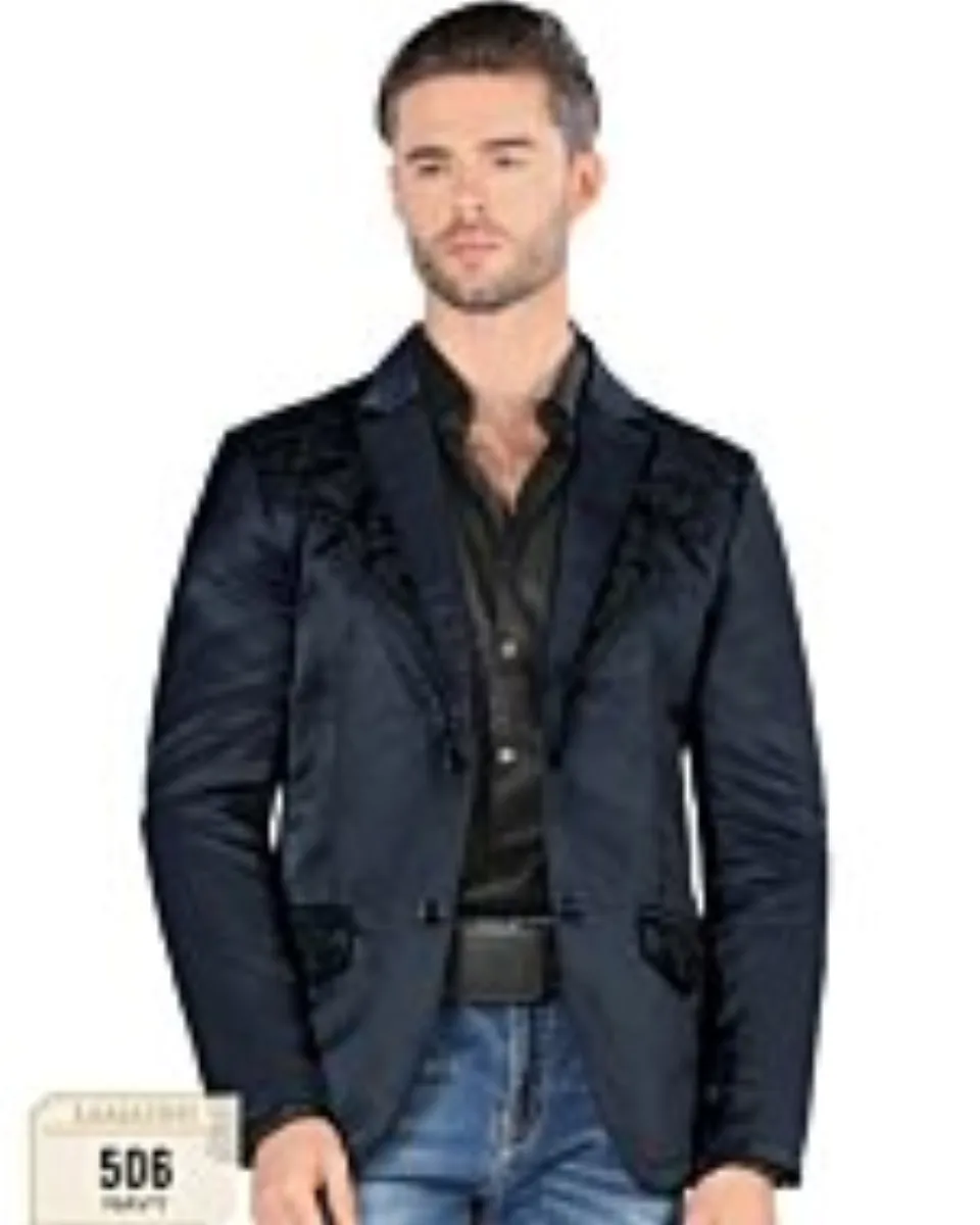 Saco Color Navy Bordado Moda Lamasini 506 Para Hombre