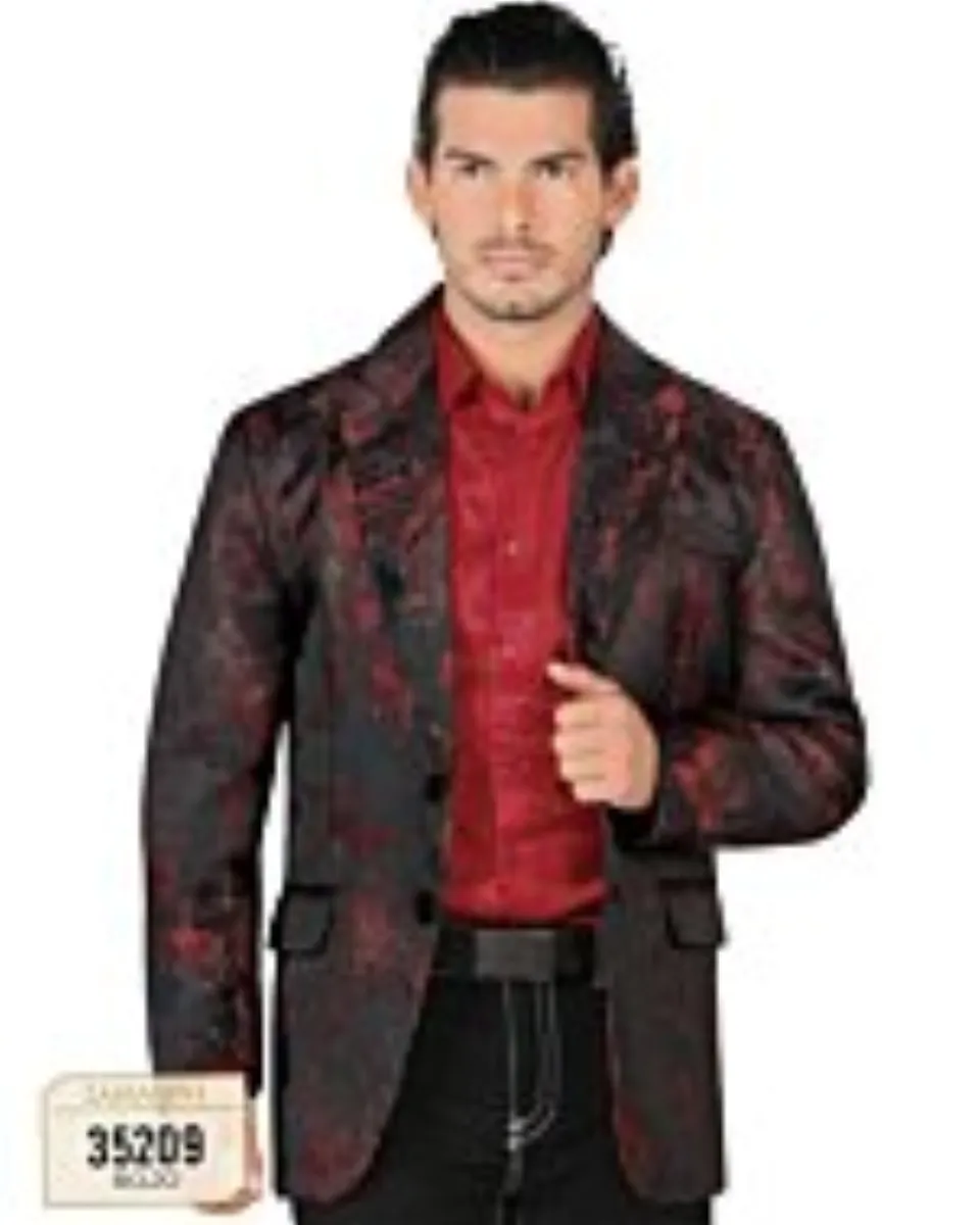 Saco Moda Lamasini Color Rojo Brilloso 35209 Para Hombre