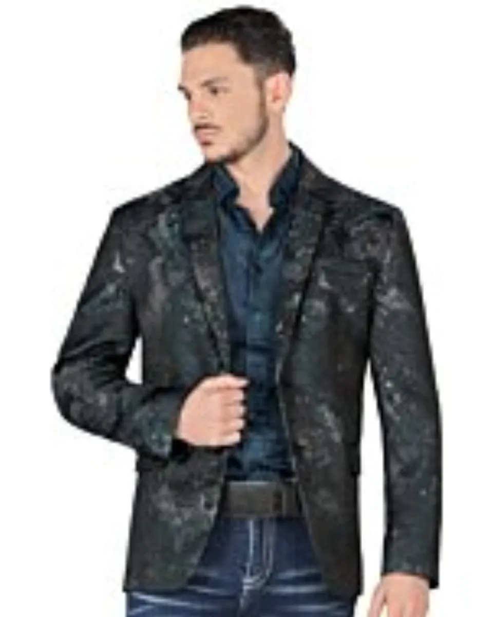 Saco Moda Lamasini Color Teal Brilloso 35209 Para Hombre