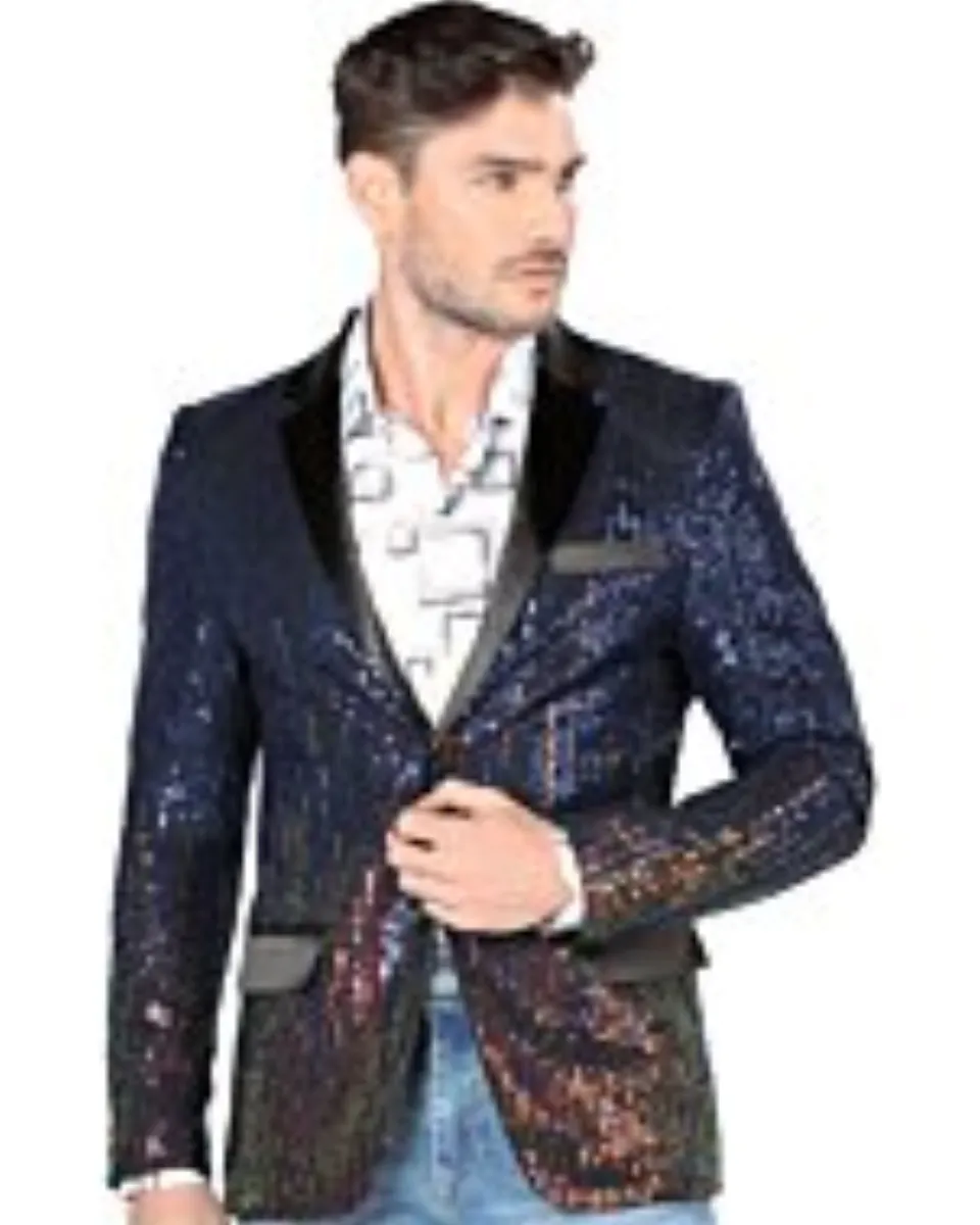 Saco Fino Multicolor Metálico Para Hombre Azul Rey