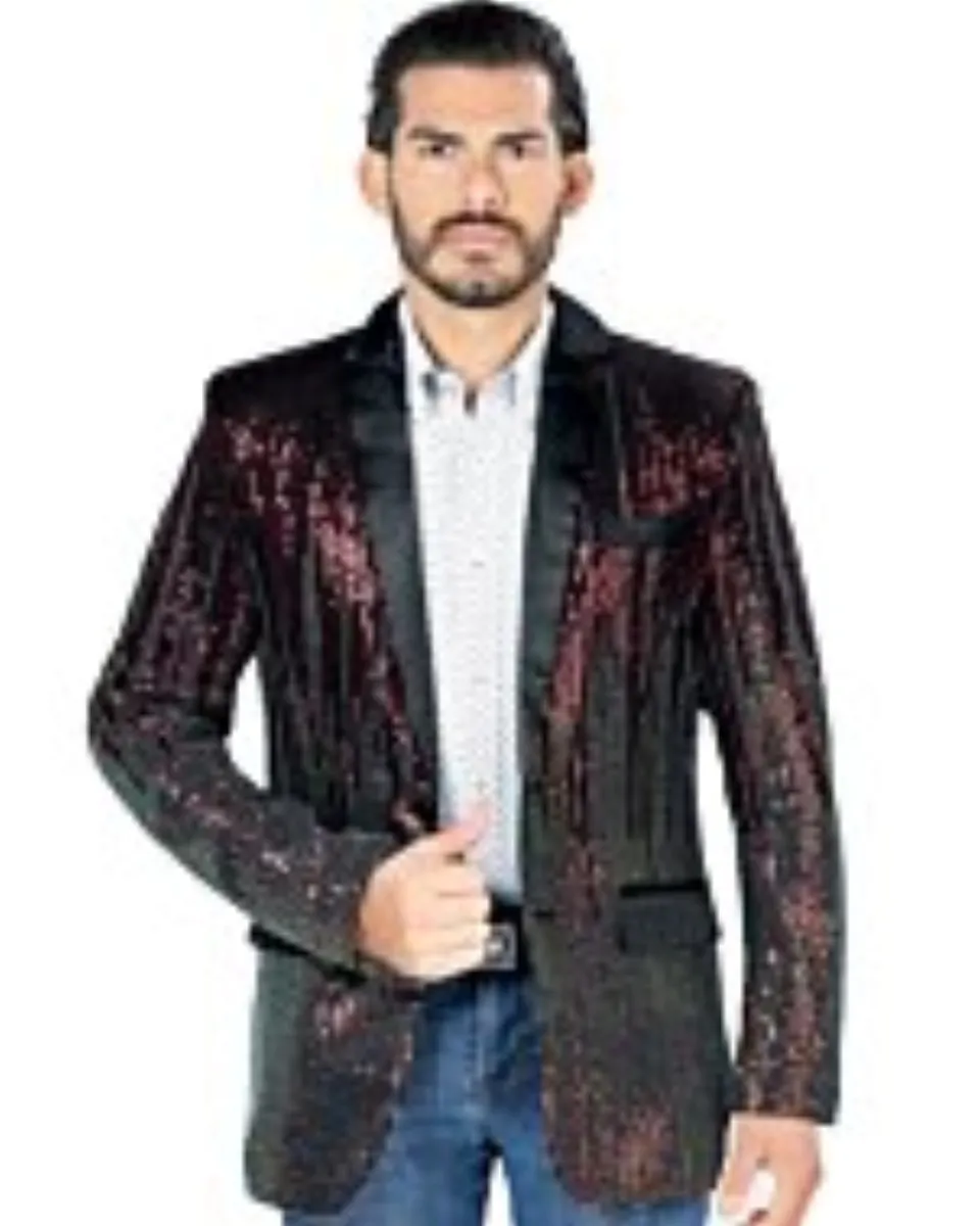 Saco Fino Multicolor Metálico Para Hombre Vino-Negro